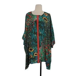 NWT Cocoon House Silk Sunflower Floral Garden Kimono Blouse One Size Sheer Artsy